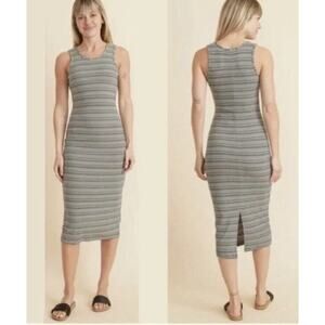 Marine Layer Lexi Daytime Dress Rib Sleeveless Bodycon Midi Olive Stripe NWT S